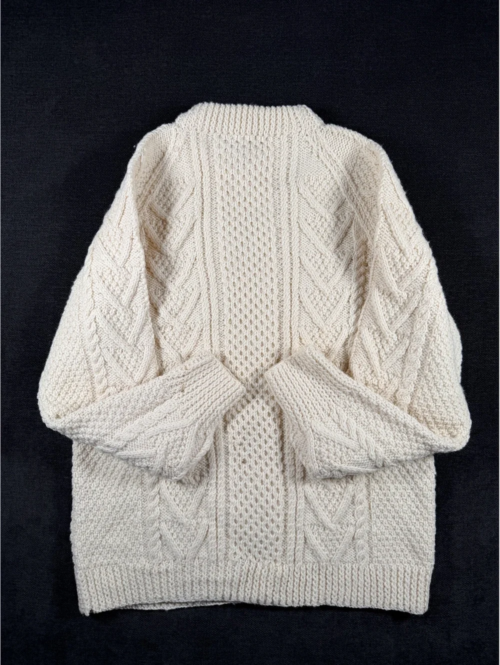 Aran Crafts Handknit 100% Pure Wool Irish Sweater Cream Cable Knit - Picture 6 of 7